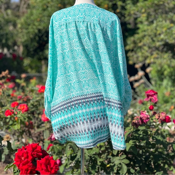 Kim Rogers Aqua and Black Patterned Blouse - Picture 10 of 11